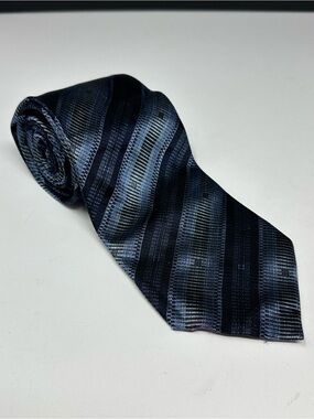 Seta Zone Mens Neck Tie Blue Diagonal Striped 100% Silk Setazone T1